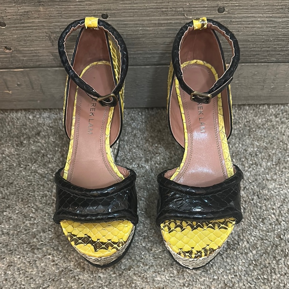 Derek Lam Bristol Python Colorblock Open-Toe Wedge - image 1